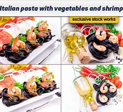 10张高清意大利面食蔬菜和虾图片：Italian pasta with vegetables and shrimp 10